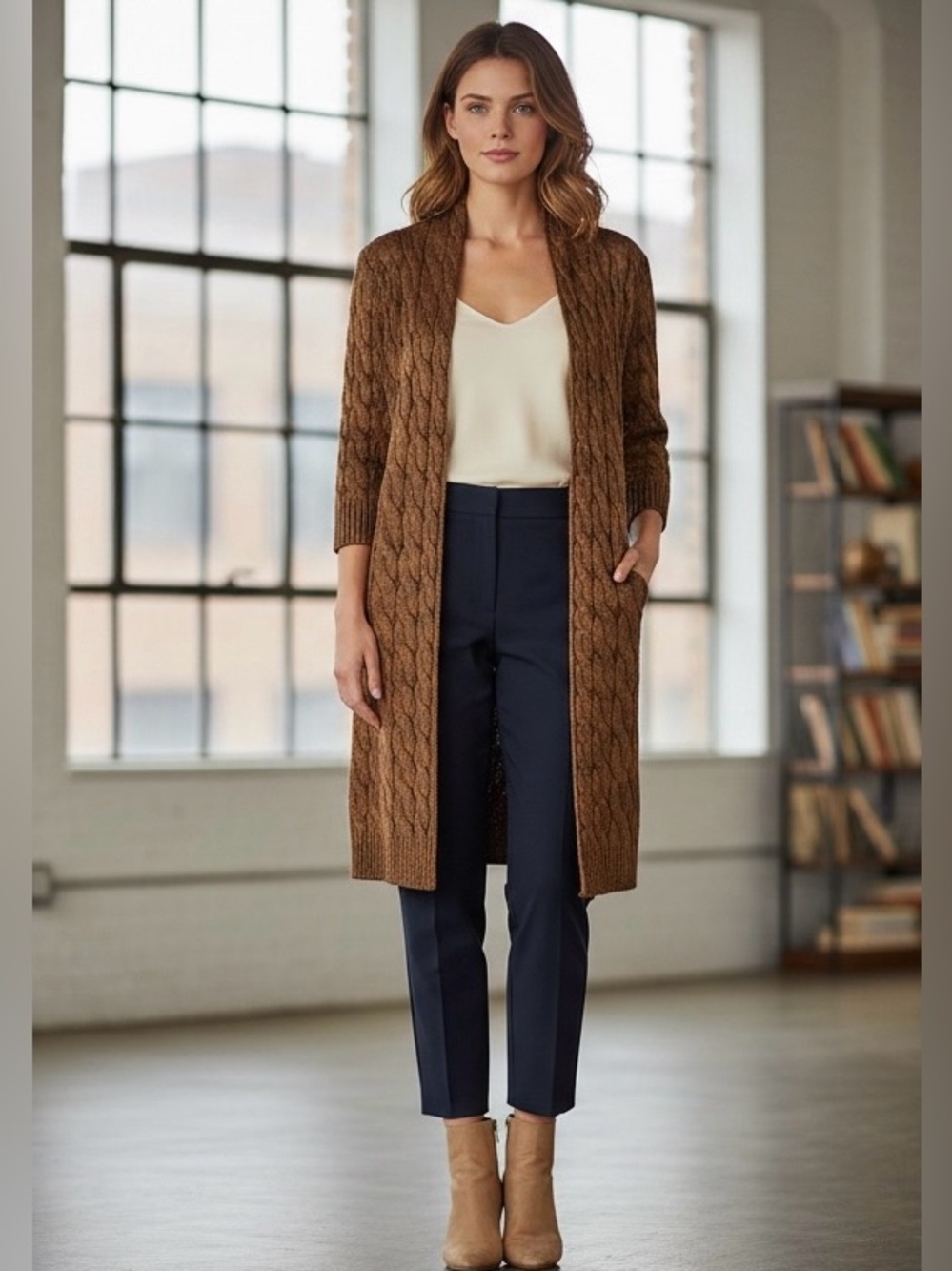St. John New Open Front Cardigan Sweater Duster Size S